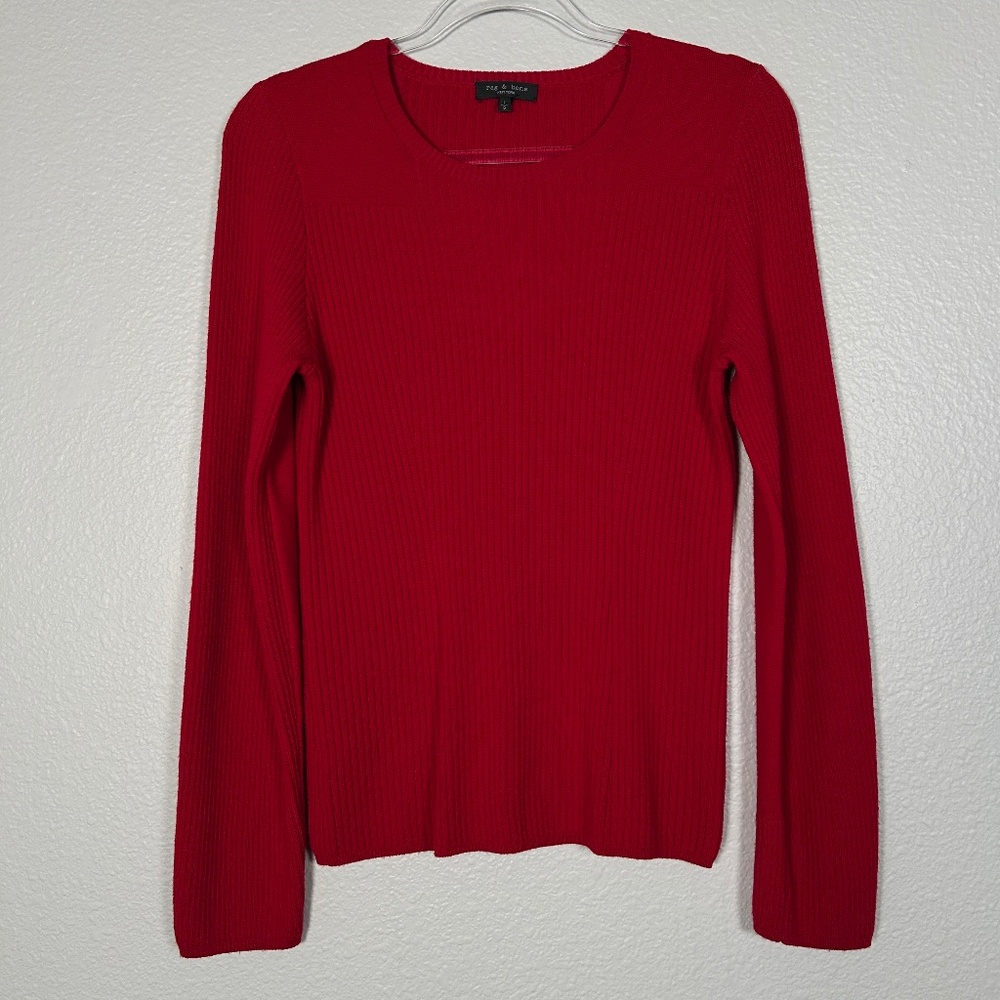 Rag & Bone women size L red crewneck sweater ribbed red wool blend fitted